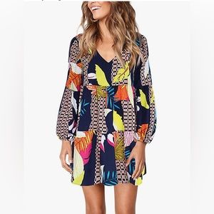Tunic Dress V Neck |  Loose Flowy Swing Shift Dresses | Multi colored | Size: XL